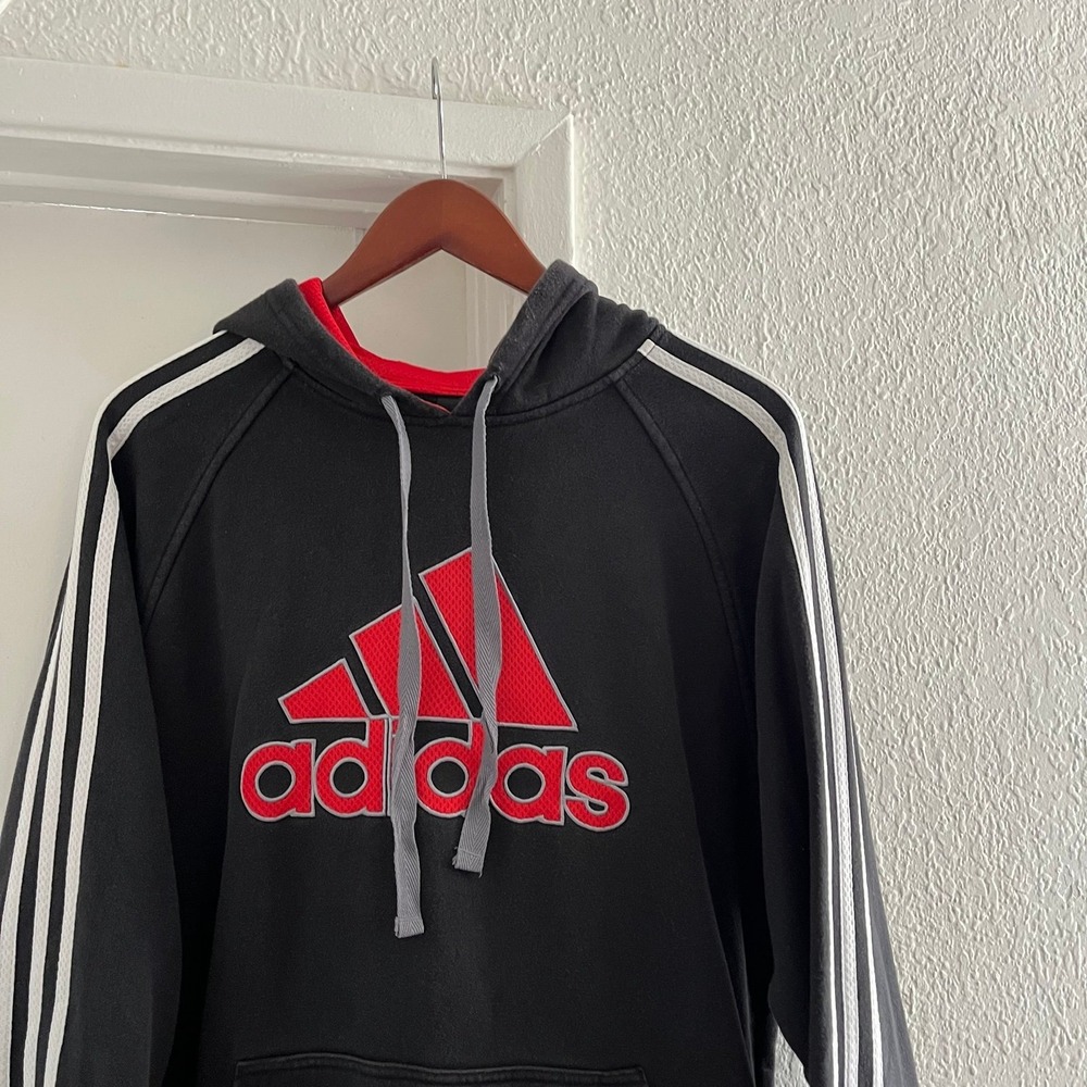 Adidas Logo Men's Black Hooded  Sweatshirt -‎ Men's Medium